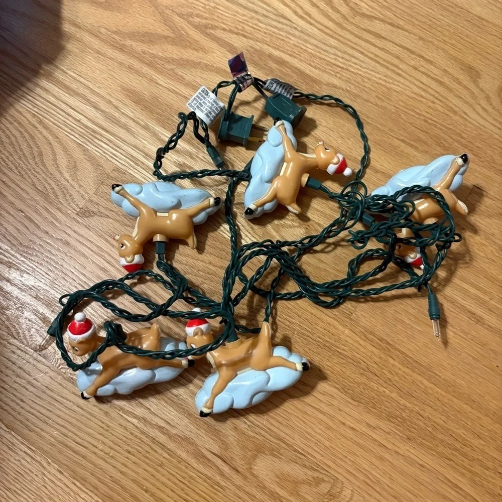 Vintage Rudolph Red Nosed Reindeer Blow Mold String Christmas Lights